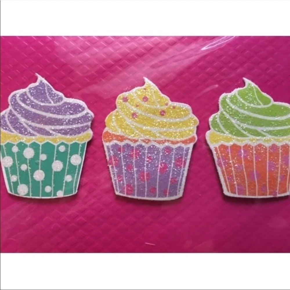 Handmade Greeting Cards Blank Glitter Daisy Flower Birthday Cupcakes Set of 3